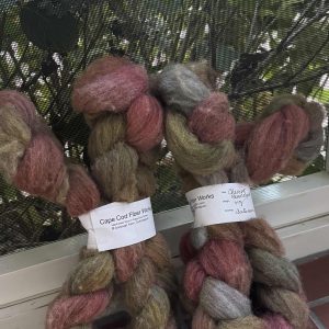Hand Dyed Cheviot Fiber Braids in Autumn Rain