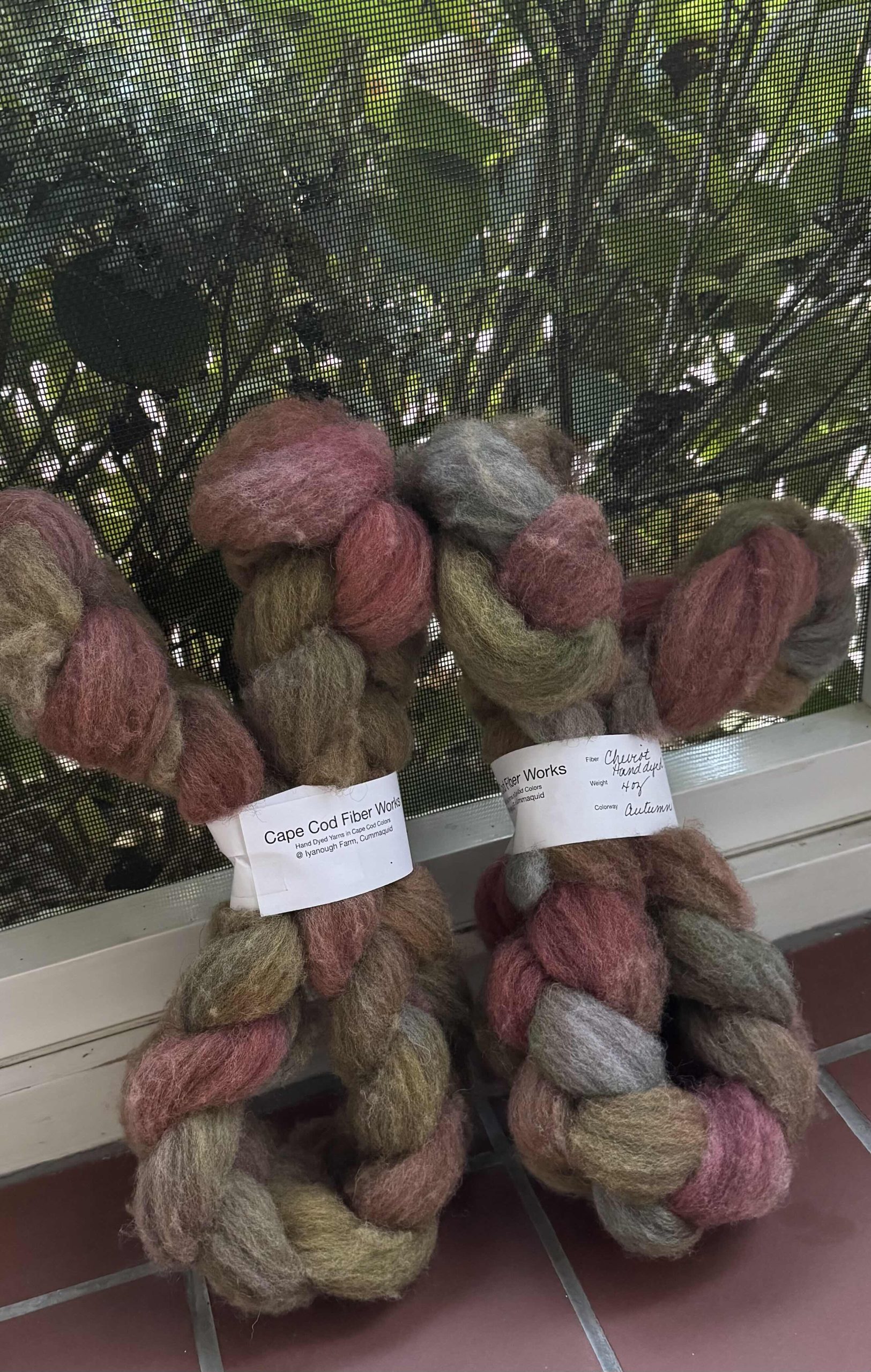 Hand Dyed Cheviot Fiber Braids in Autumn Rain